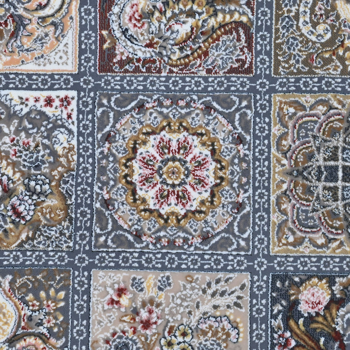 Grey & Beige Floral Persian Round Rug 3x3 Ft