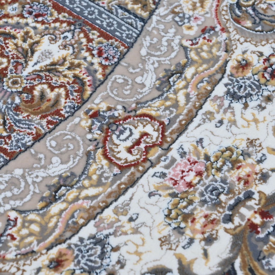 Grey & Beige Floral Persian Round Rug 3x3 Ft