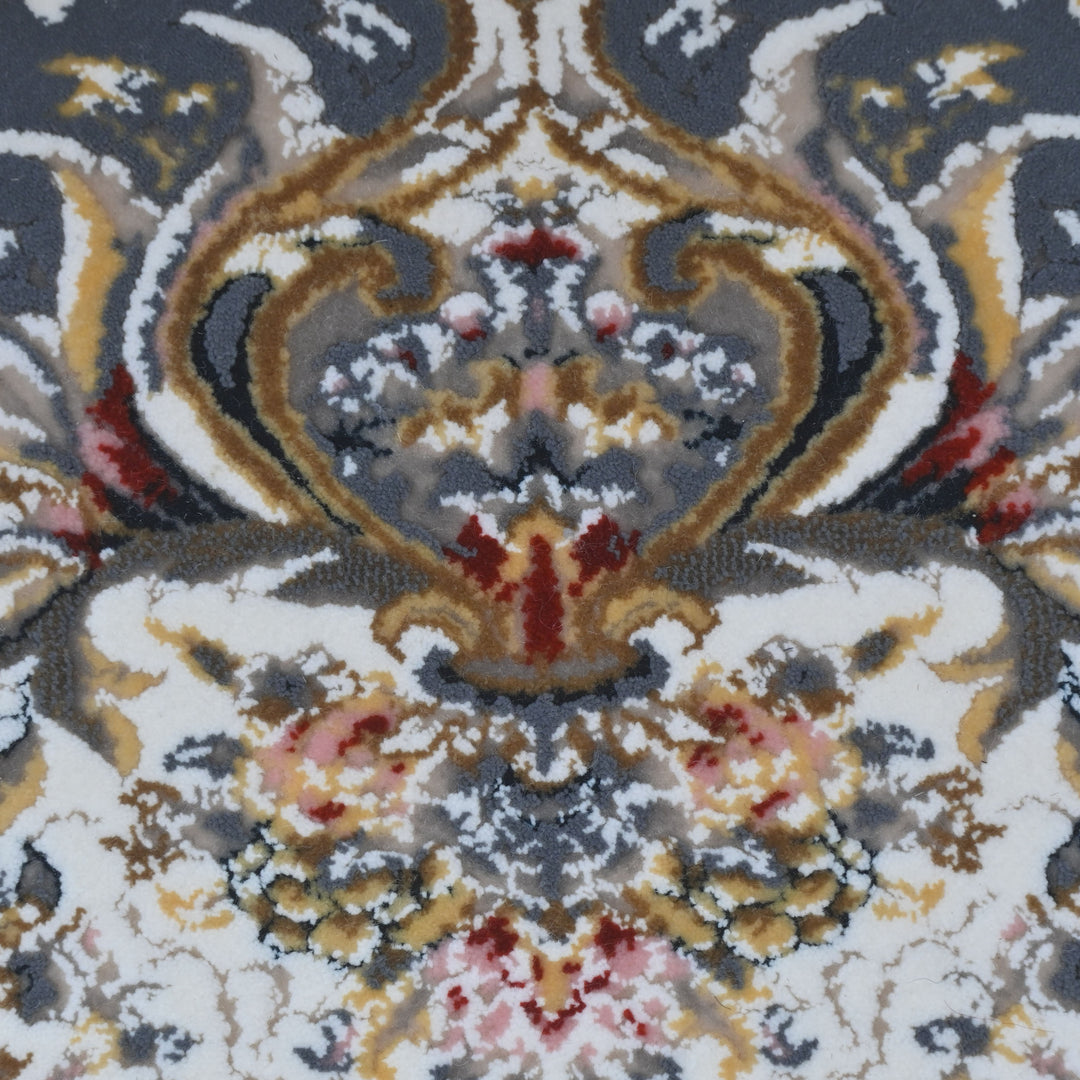 Grey & Beige Floral Persian Round Rug 3x3 Ft