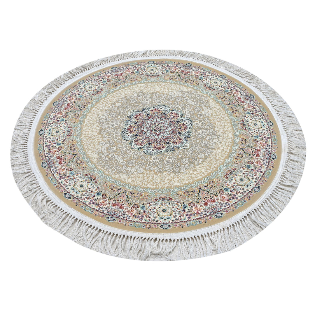 Beige & Cream Floral Persian Round Rug 3x3 Ft