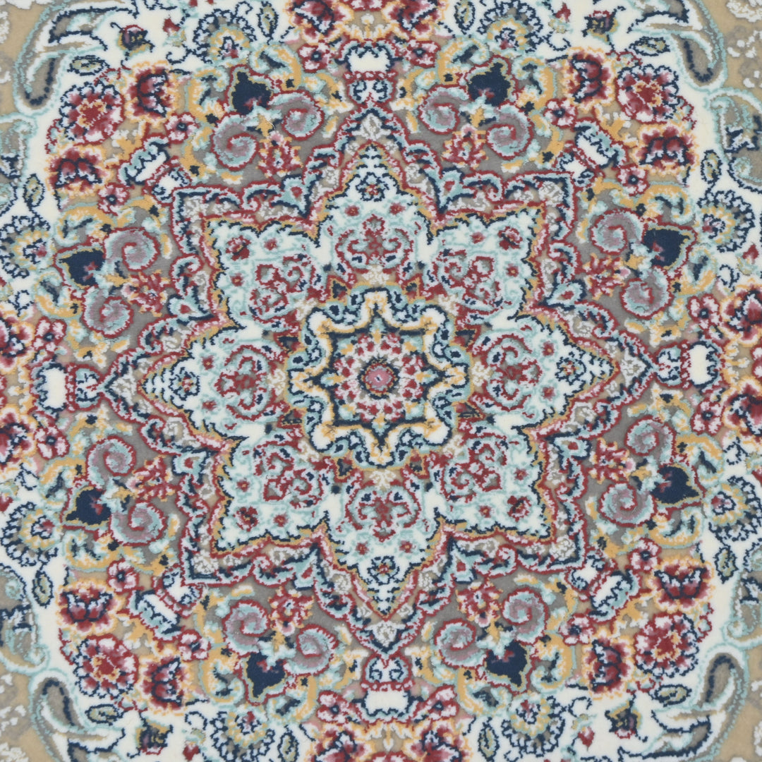 Beige & Cream Floral Persian Round Rug 3x3 Ft