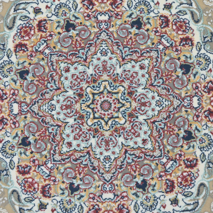 Beige & Cream Floral Persian Round Rug 3x3 Ft