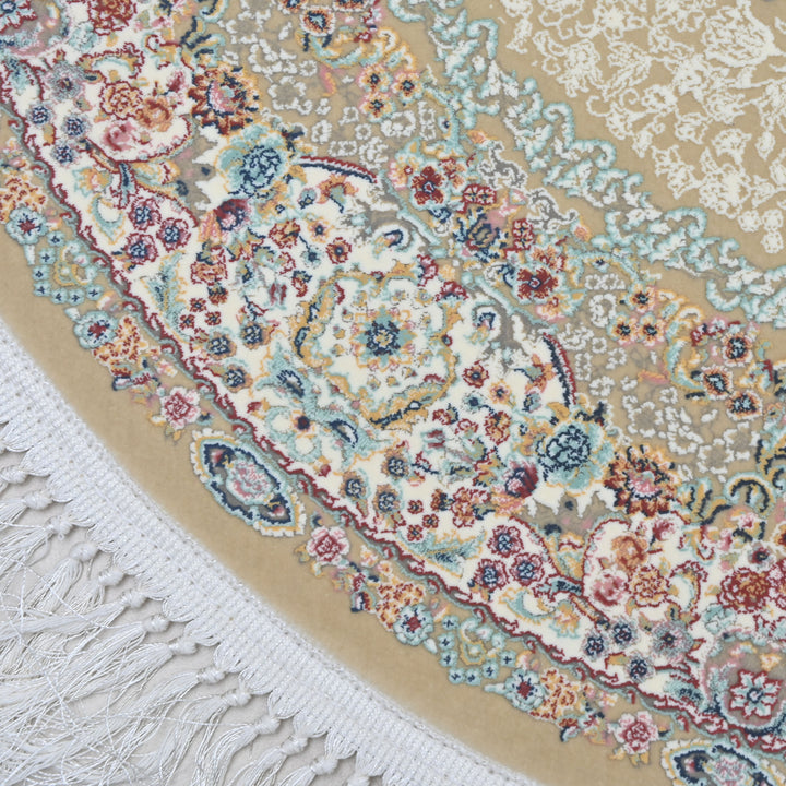 Beige & Cream Floral Persian Round Rug 3x3 Ft