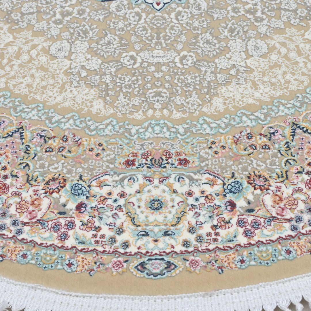 Beige & Cream Floral Persian Round Rug 3x3 Ft
