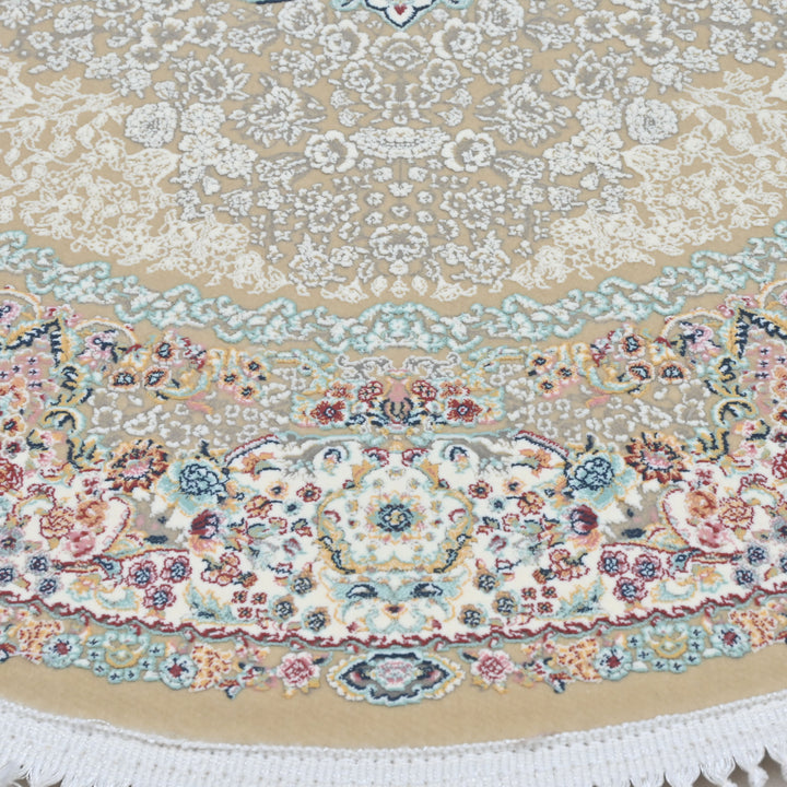 Beige & Cream Floral Persian Round Rug 3x3 Ft