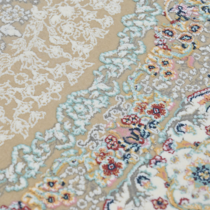 Beige & Cream Floral Persian Round Rug 3x3 Ft