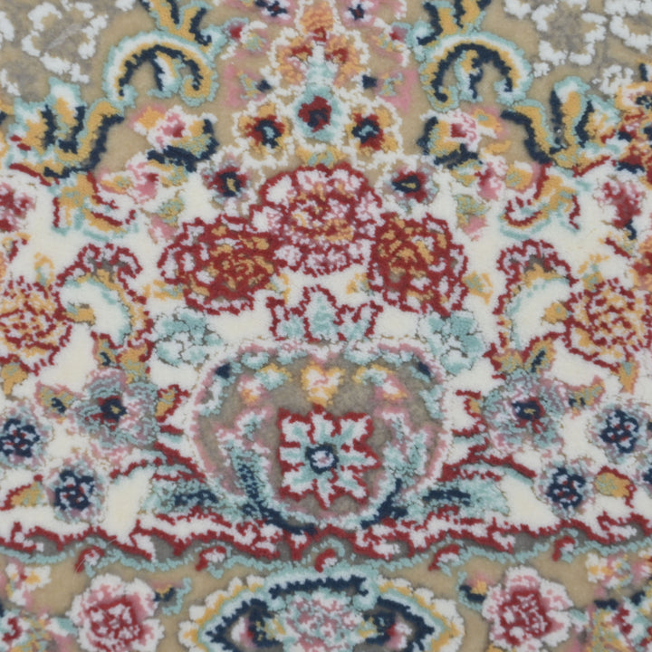 Beige & Cream Floral Persian Round Rug 3x3 Ft