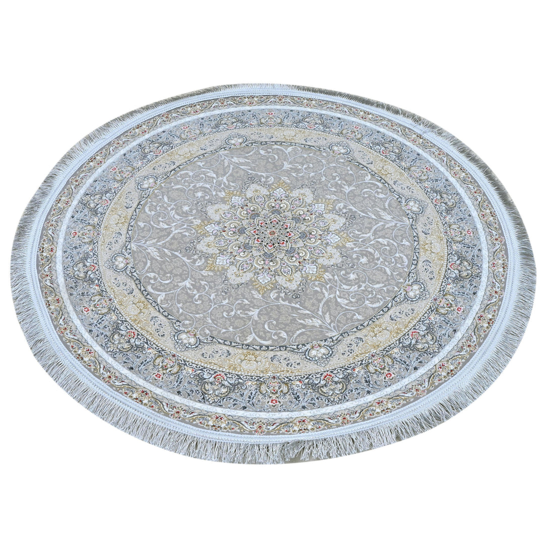Grey & Blue Floral Persian Round Rug 3x3 Ft