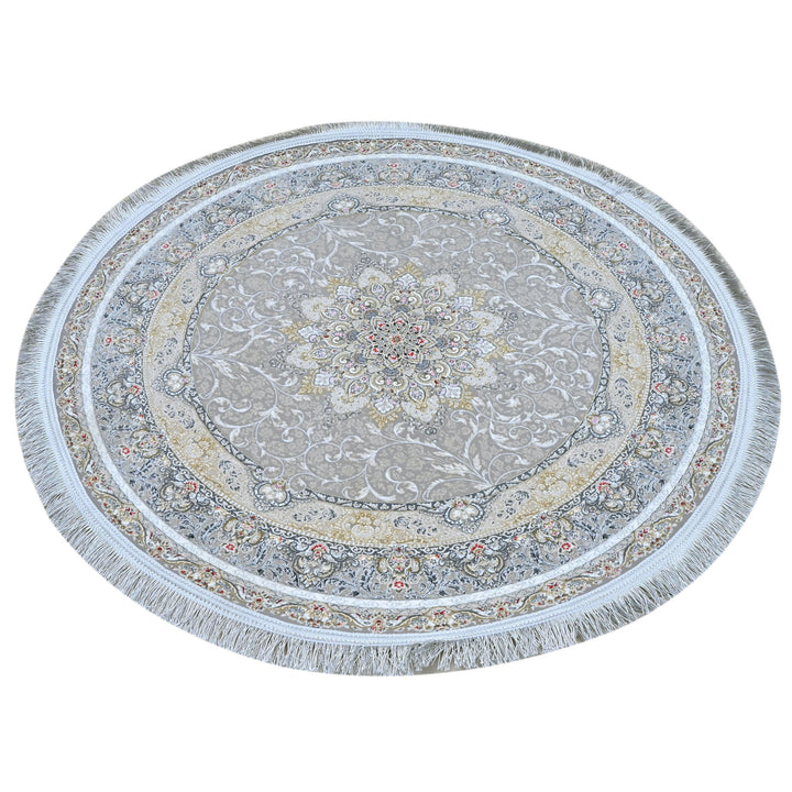 Grey & Blue Floral Persian Round Rug 3x3 Ft