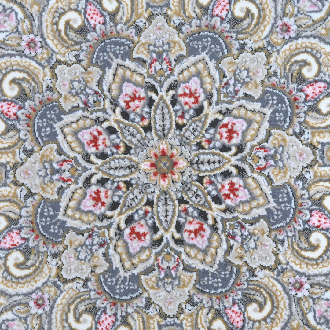 Grey & Blue Floral Persian Round Rug 3x3 Ft