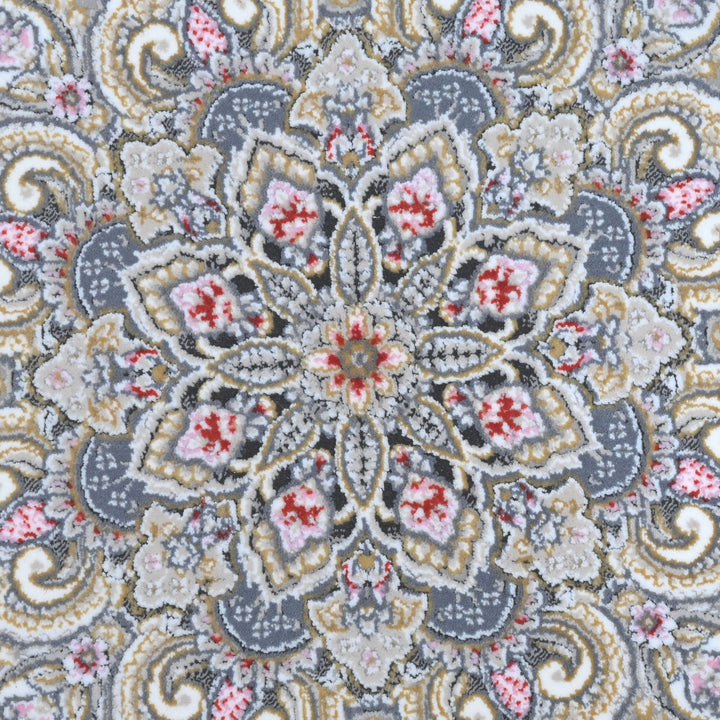 Grey & Blue Floral Persian Round Rug 3x3 Ft