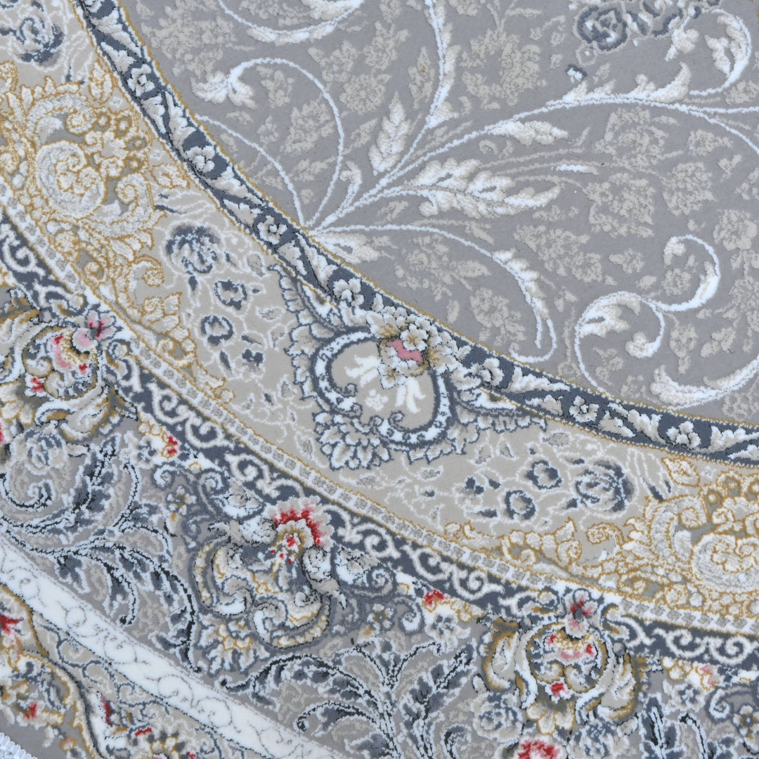 Grey & Blue Floral Persian Round Rug 3x3 Ft