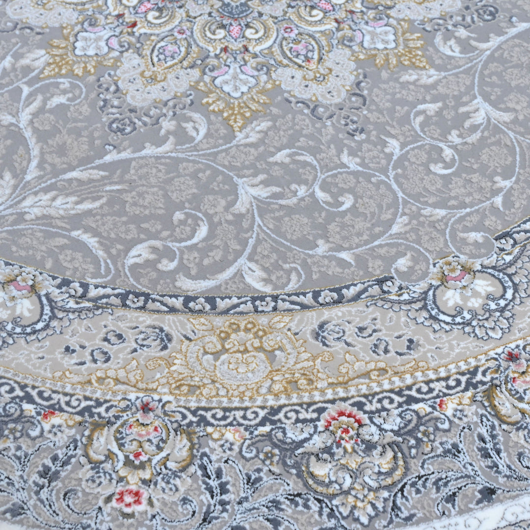 Grey & Blue Floral Persian Round Rug 3x3 Ft