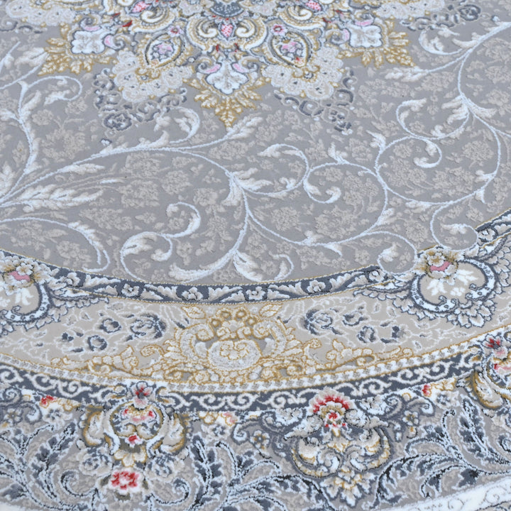 Grey & Blue Floral Persian Round Rug 3x3 Ft