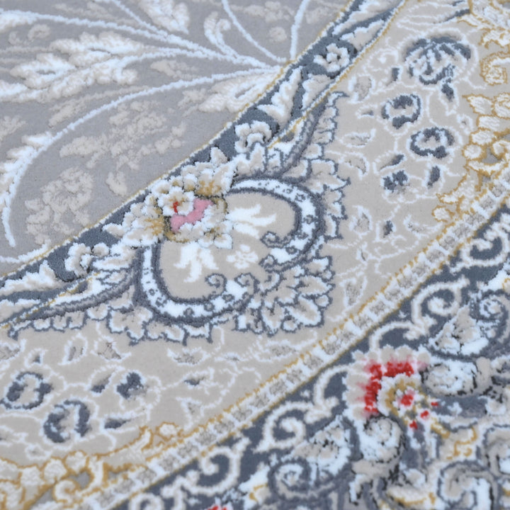 Grey & Blue Floral Persian Round Rug 3x3 Ft