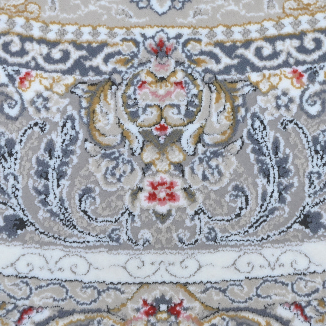 Grey & Blue Floral Persian Round Rug 3x3 Ft