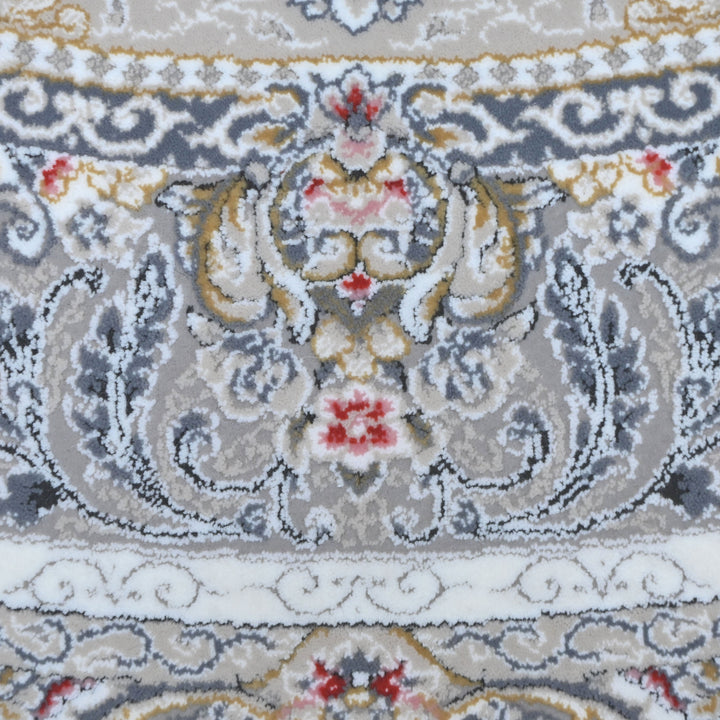 Grey & Blue Floral Persian Round Rug 3x3 Ft