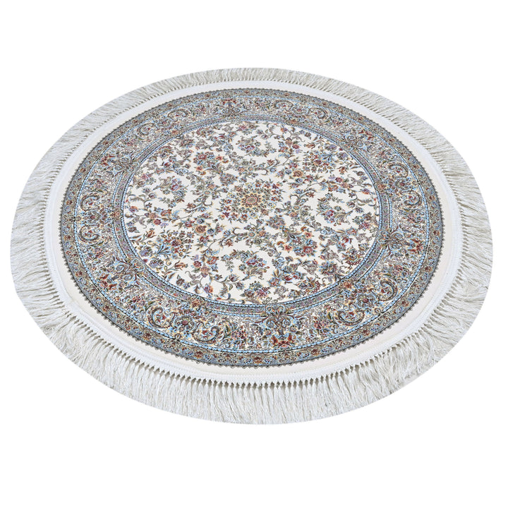 Grey & Beige Floral Persian Round Rug 3x3 Ft