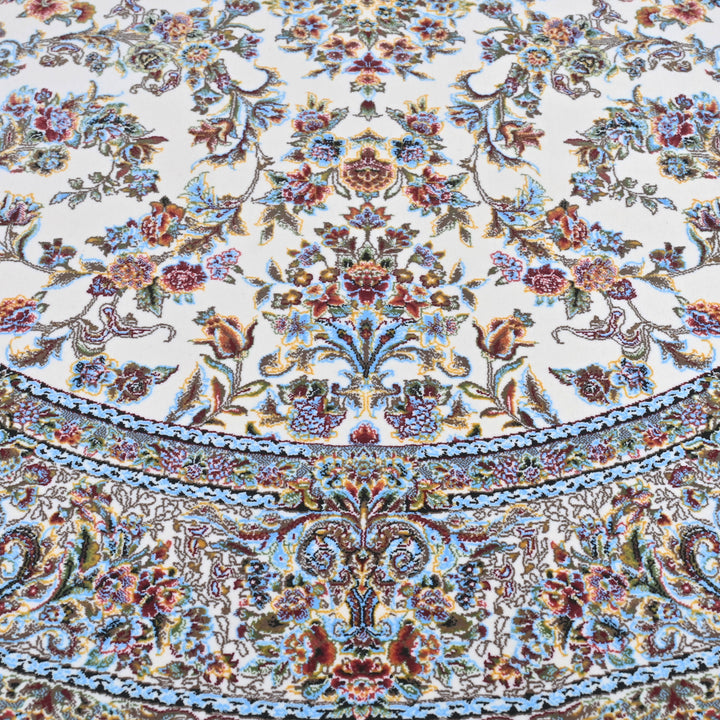 Grey & Beige Floral Persian Round Rug 3x3 Ft