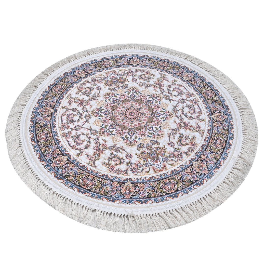 vory & Beige Floral Persian Round Rug 3x3 Ft