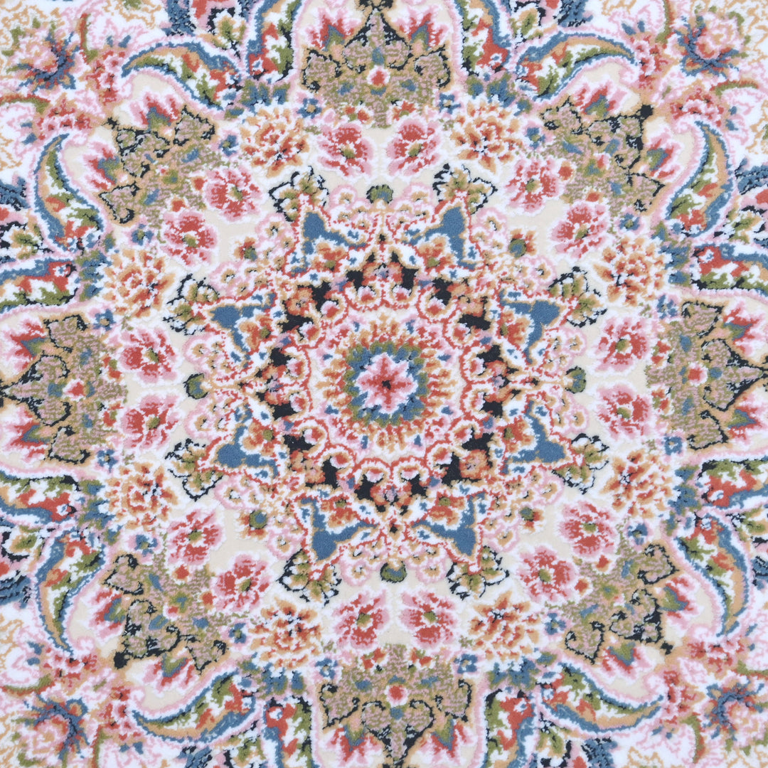 vory & Beige Floral Persian Round Rug 3x3 Ft