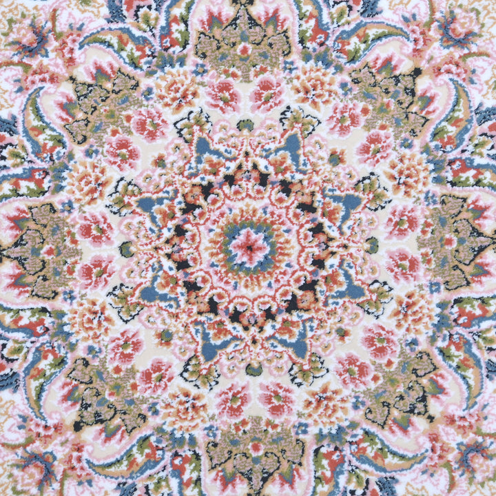 vory & Beige Floral Persian Round Rug 3x3 Ft