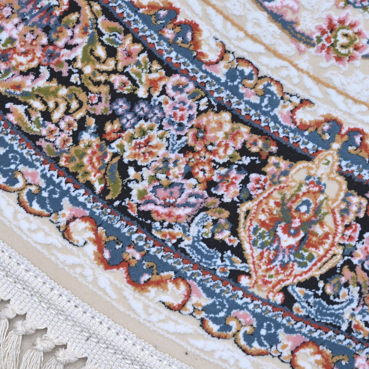 vory & Beige Floral Persian Round Rug 3x3 Ft