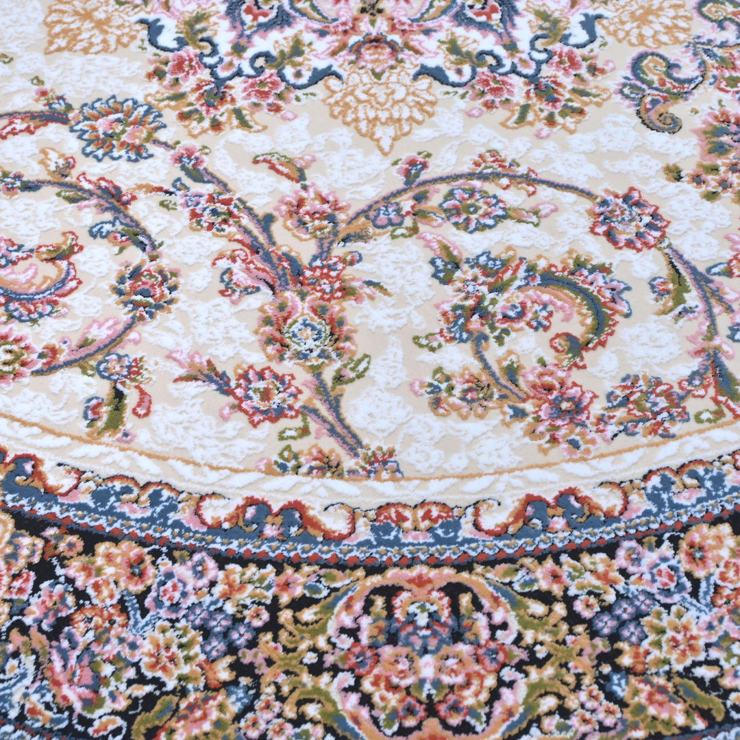 vory & Beige Floral Persian Round Rug 3x3 Ft