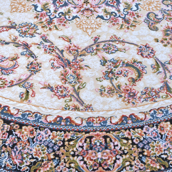 vory & Beige Floral Persian Round Rug 3x3 Ft