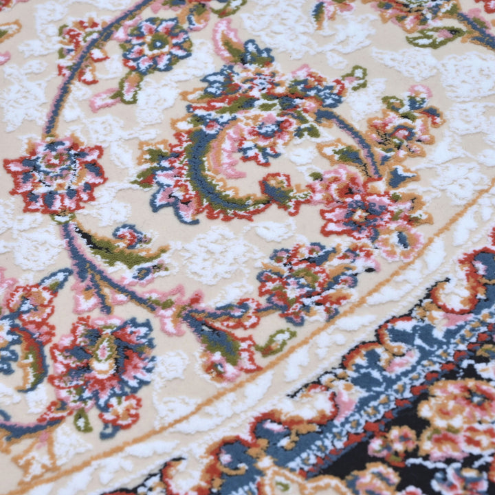vory & Beige Floral Persian Round Rug 3x3 Ft
