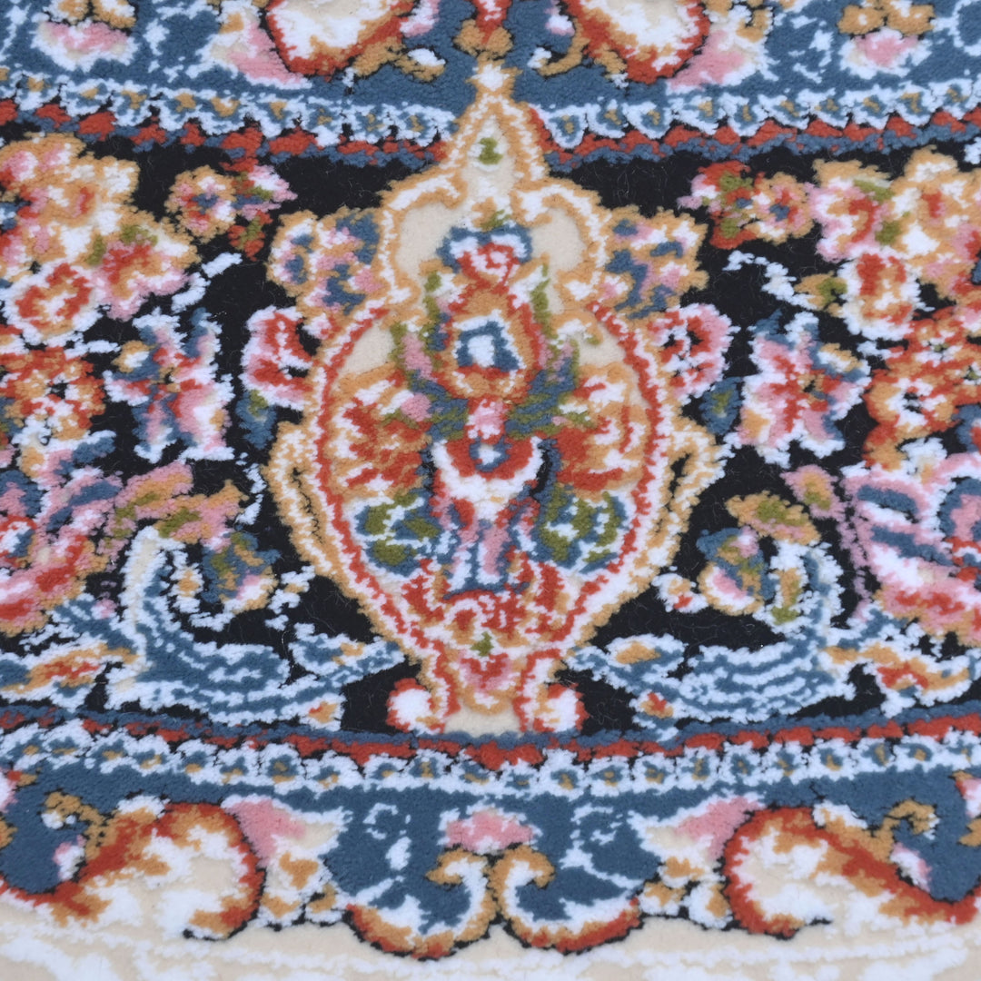 vory & Beige Floral Persian Round Rug 3x3 Ft