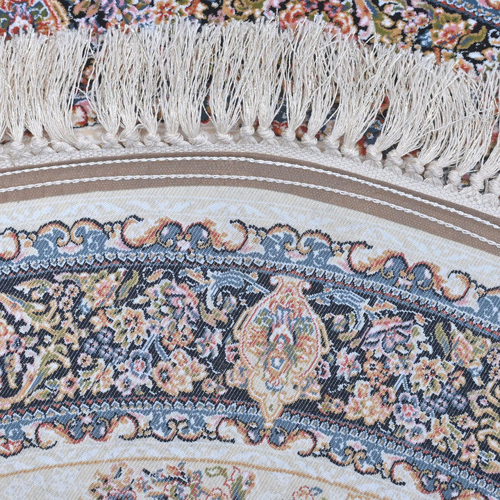 vory & Beige Floral Persian Round Rug 3x3 Ft