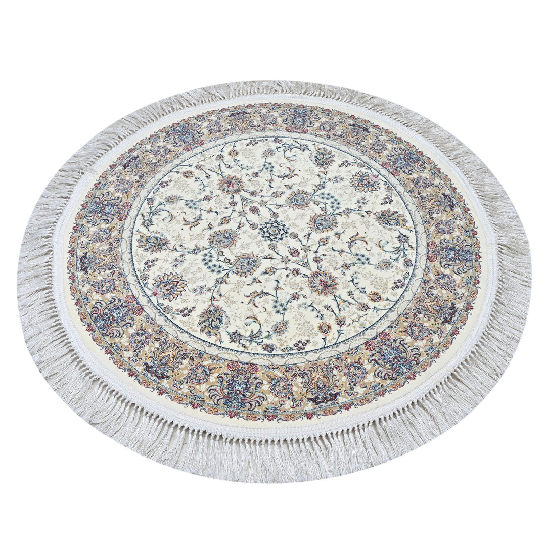 vory & Beige Floral Persian Round Rug 3x3 Ft