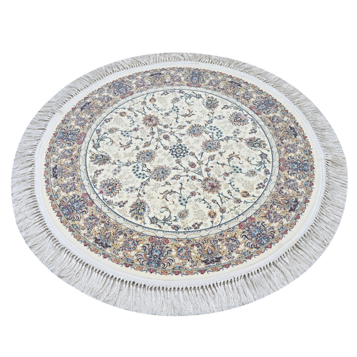 vory & Beige Floral Persian Round Rug 3x3 Ft