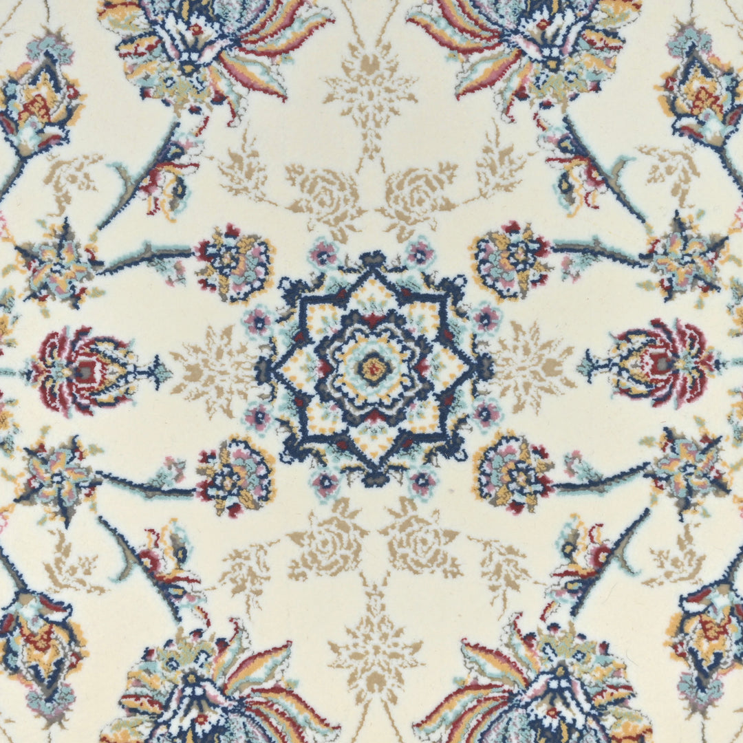 vory & Beige Floral Persian Round Rug 3x3 Ft