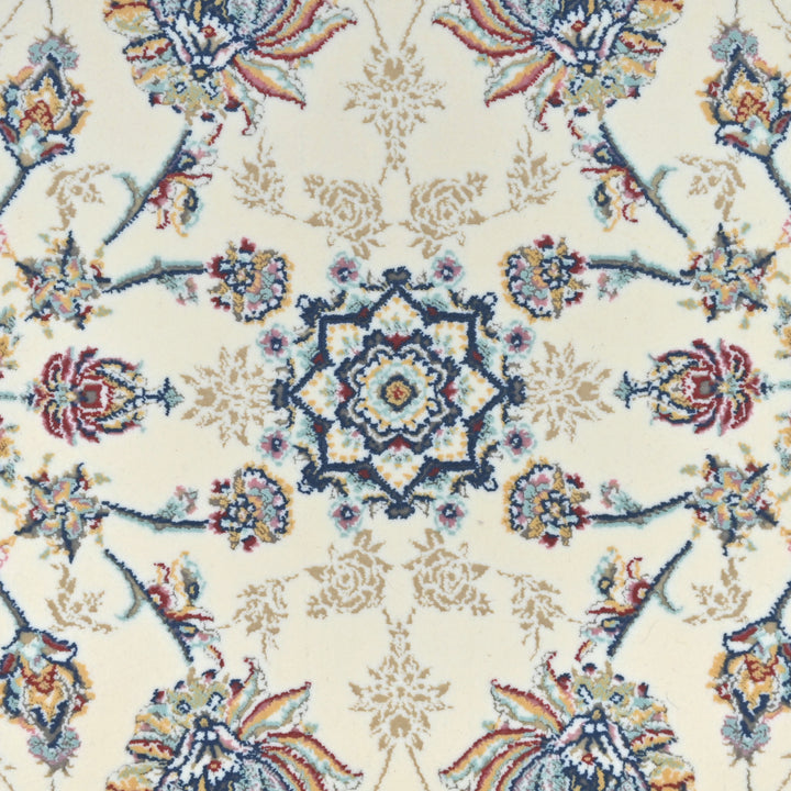 vory & Beige Floral Persian Round Rug 3x3 Ft