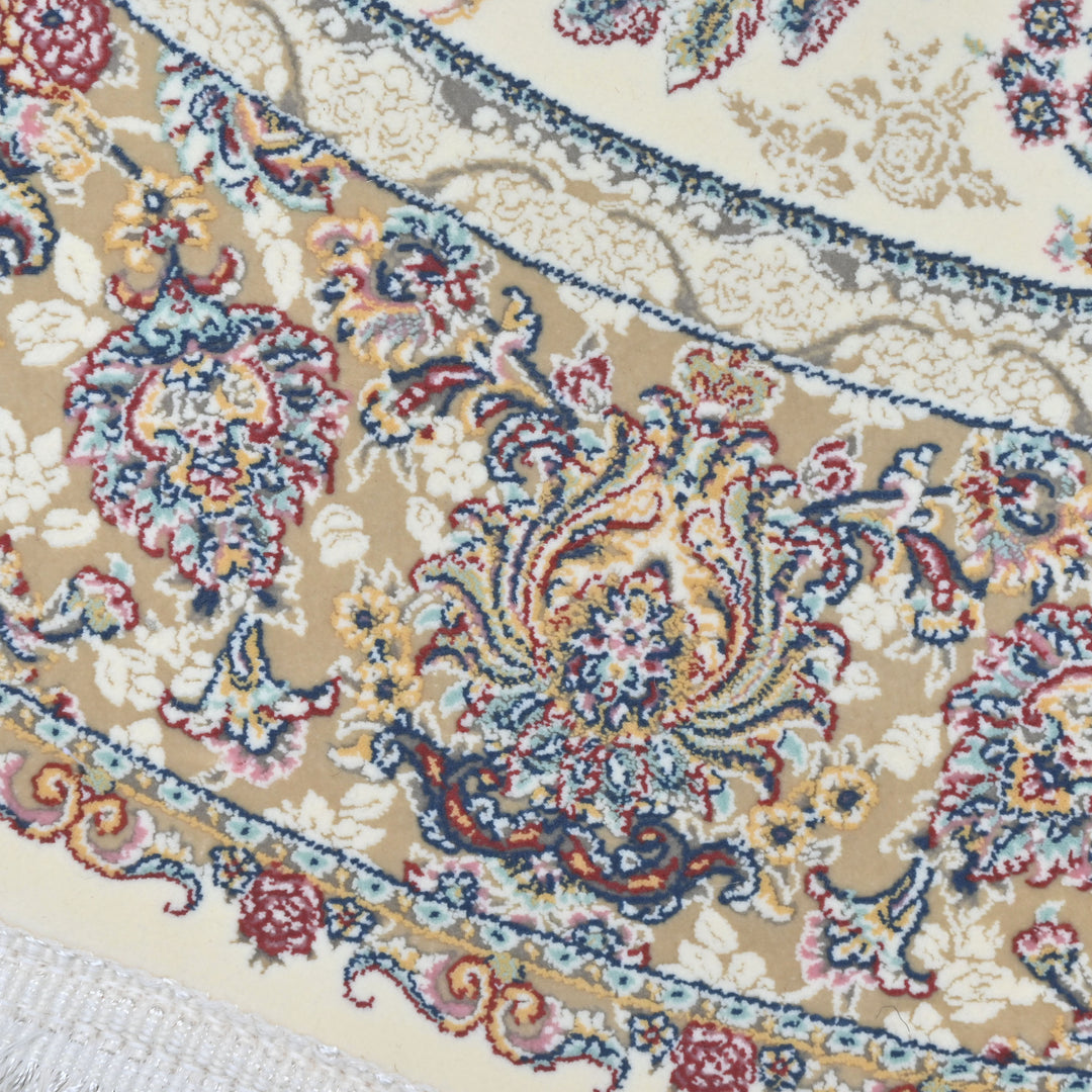 vory & Beige Floral Persian Round Rug 3x3 Ft