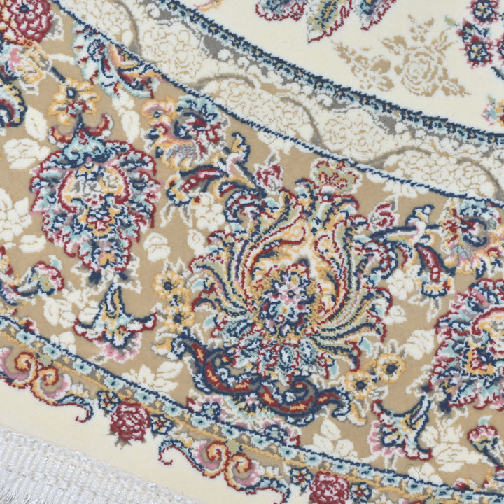 vory & Beige Floral Persian Round Rug 3x3 Ft