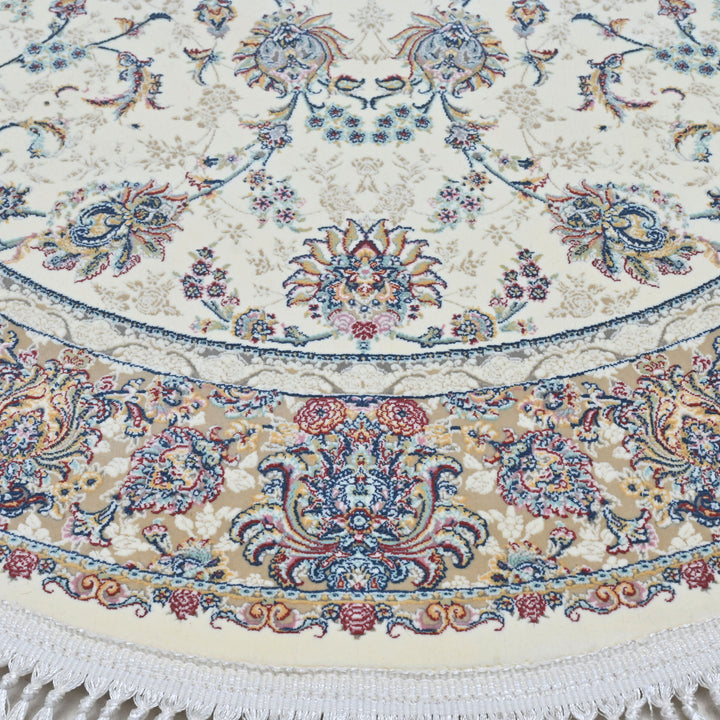 vory & Beige Floral Persian Round Rug 3x3 Ft