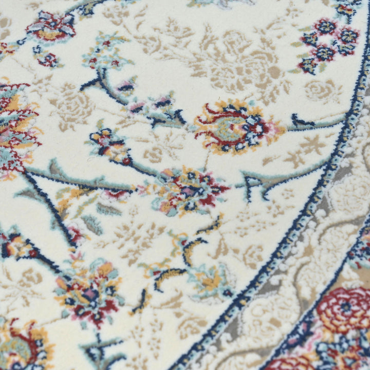 vory & Beige Floral Persian Round Rug 3x3 Ft