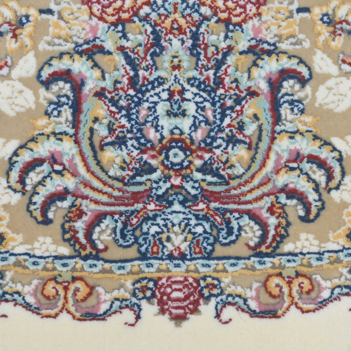 vory & Beige Floral Persian Round Rug 3x3 Ft