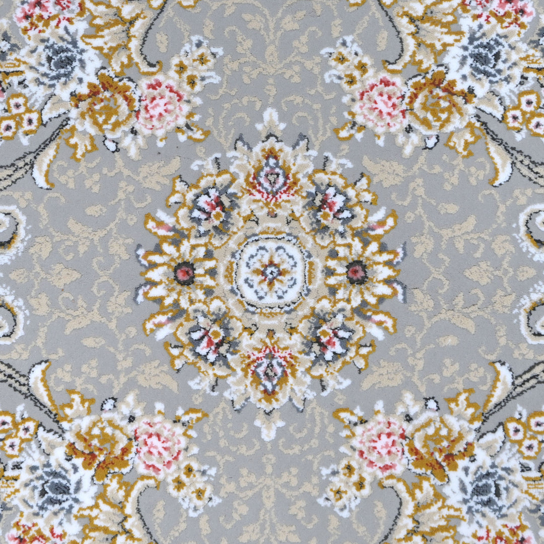 Grey & Blue Floral Persian Round Rug 3x3 Ft