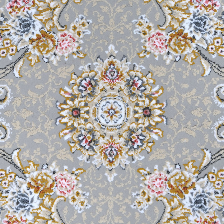 Grey & Blue Floral Persian Round Rug 3x3 Ft