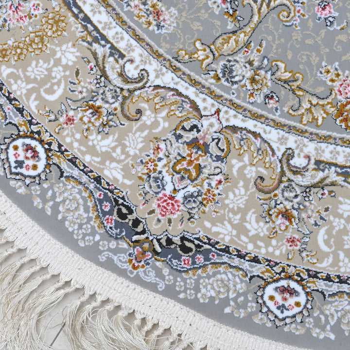 Grey & Blue Floral Persian Round Rug 3x3 Ft