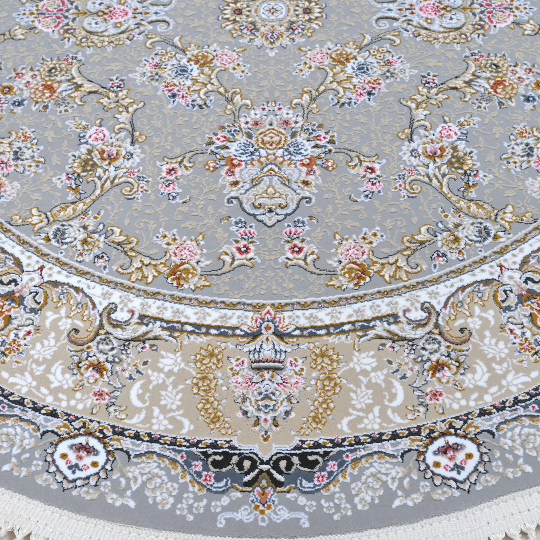 Grey & Blue Floral Persian Round Rug 3x3 Ft