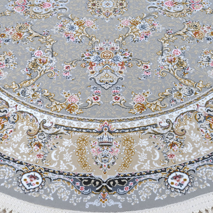 Grey & Blue Floral Persian Round Rug 3x3 Ft