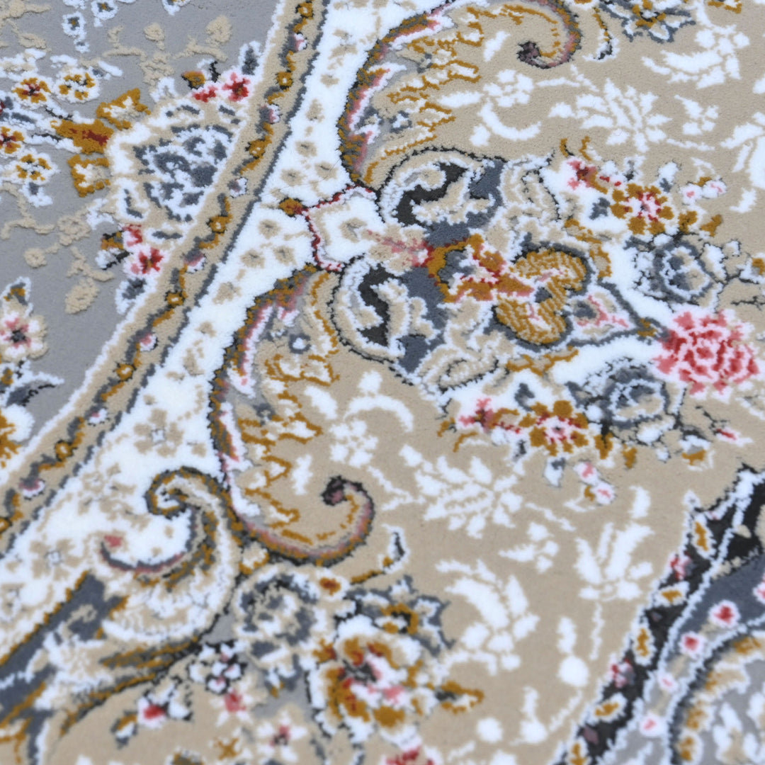 Grey & Blue Floral Persian Round Rug 3x3 Ft