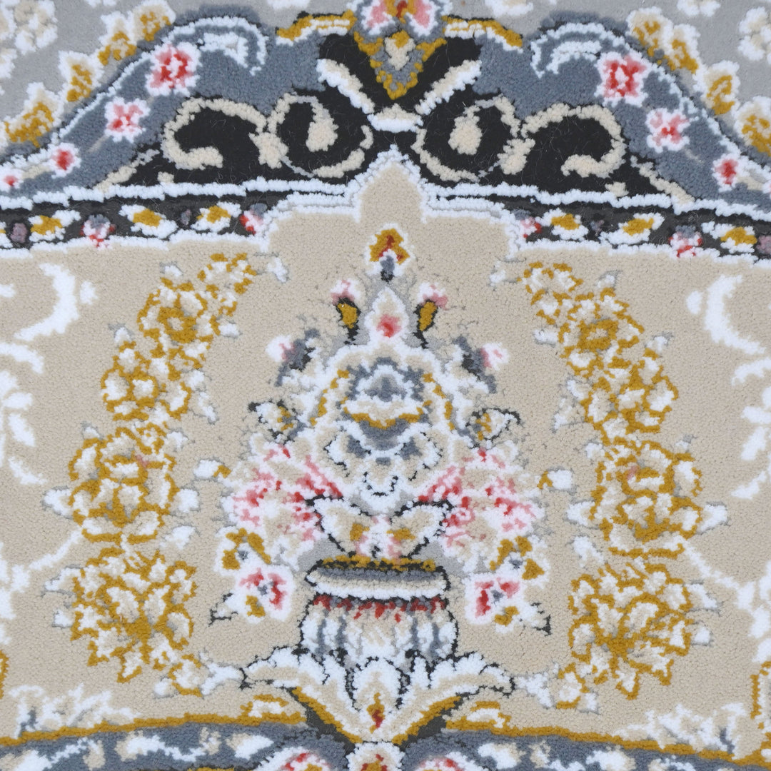 Grey & Blue Floral Persian Round Rug 3x3 Ft