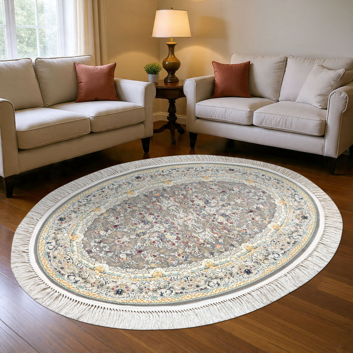 Grey & Cream Floral Persian Oval Rug 3x5 Ft