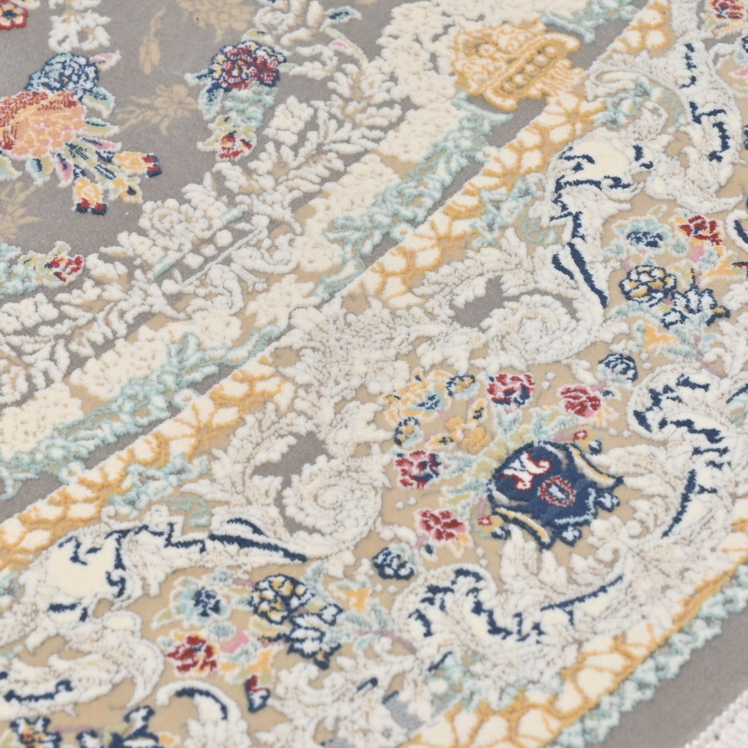 Grey & Cream Floral Persian Oval Rug 3x5 Ft